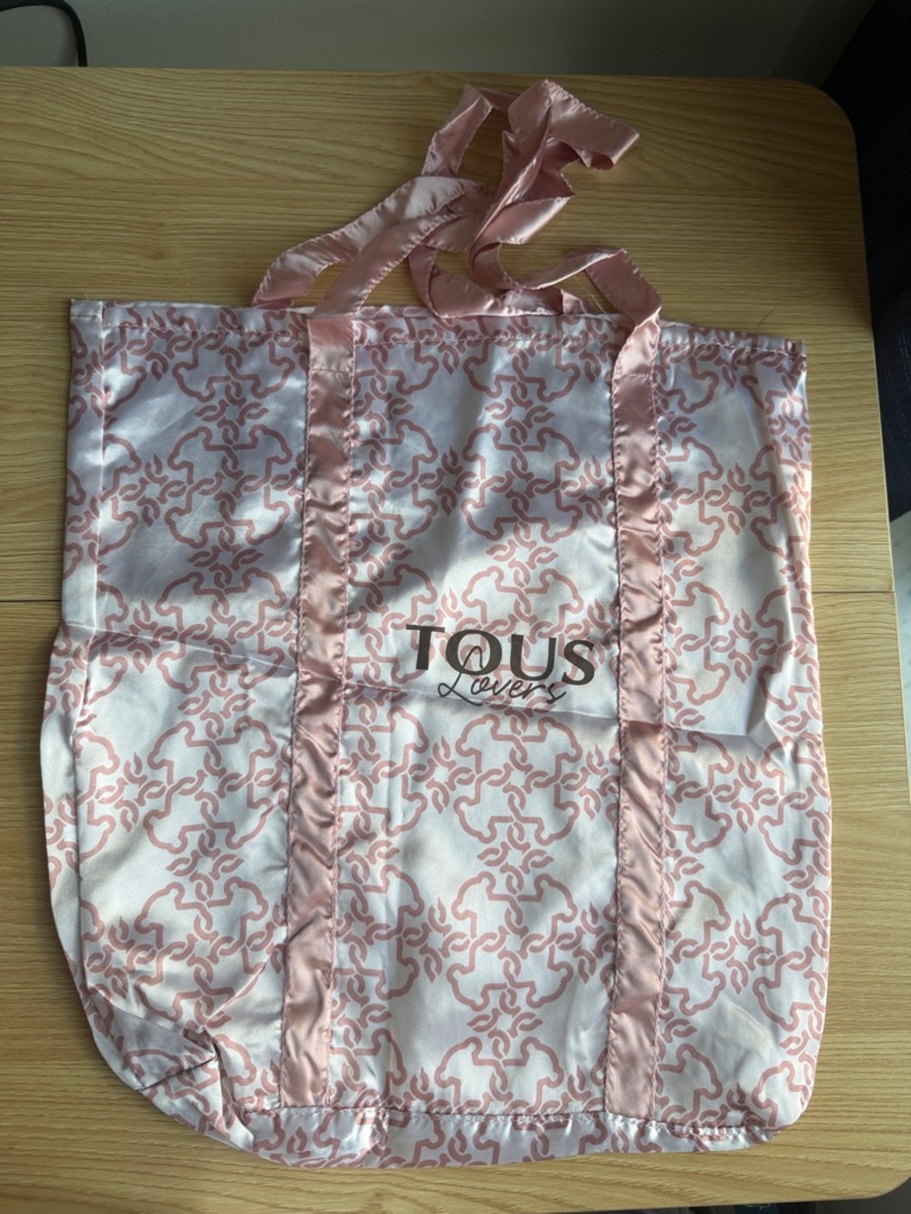 Pink Patterned Satin Tote with pink Handles